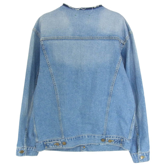 マニア ノーカラー デニム ジャケット インディゴブルー系 L【中古】