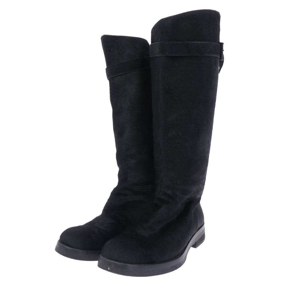 ANN DEMEULEMEESTER アンドゥムルメステール ハラコ ロング ブーツ ブラック系 42【中古】