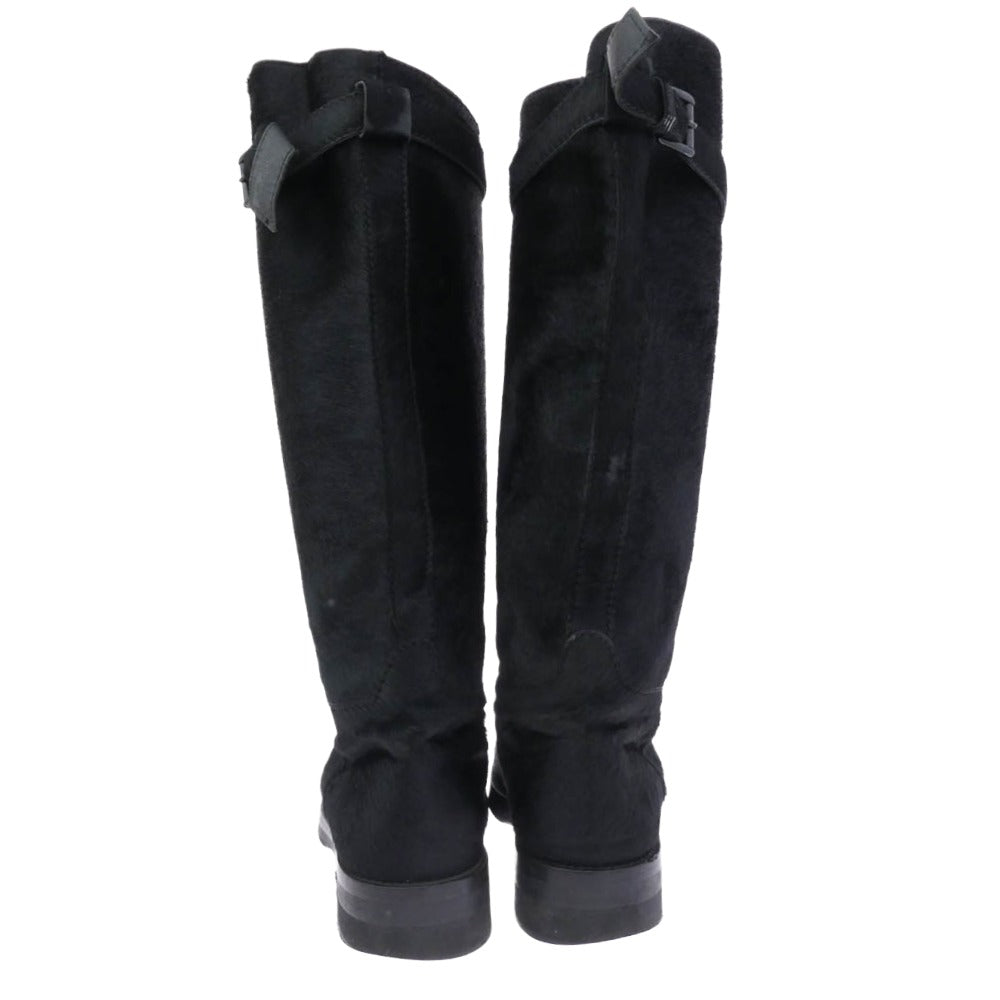 ANN DEMEULEMEESTER アンドゥムルメステール ハラコ ロング ブーツ ブラック系 42【中古】