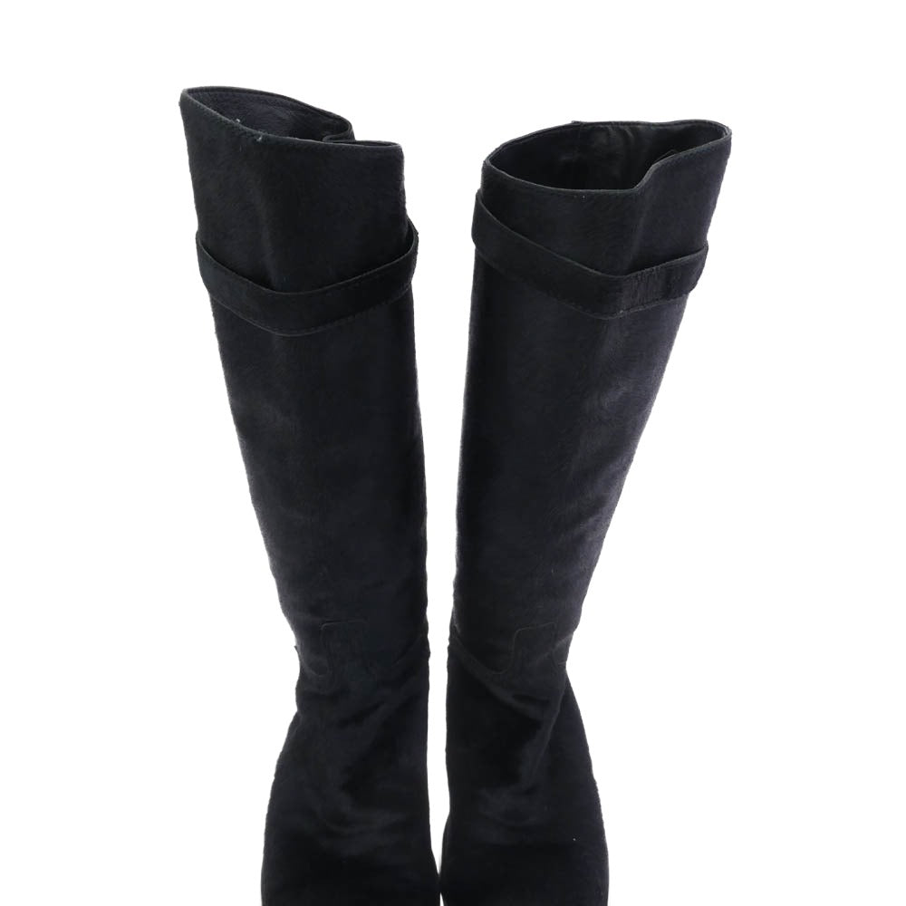ANN DEMEULEMEESTER アンドゥムルメステール ハラコ ロング ブーツ ブラック系 42【中古】