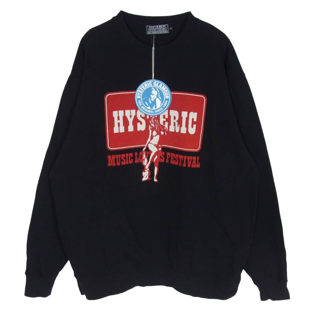 HYSTERIC GLAMOUR ヒステリックグラマー 26SS 02261CL05 MUSIC LOVERS FESTIVAL クルーネック 長袖 Tシャツ ブラック系 L【美品】【中古】
