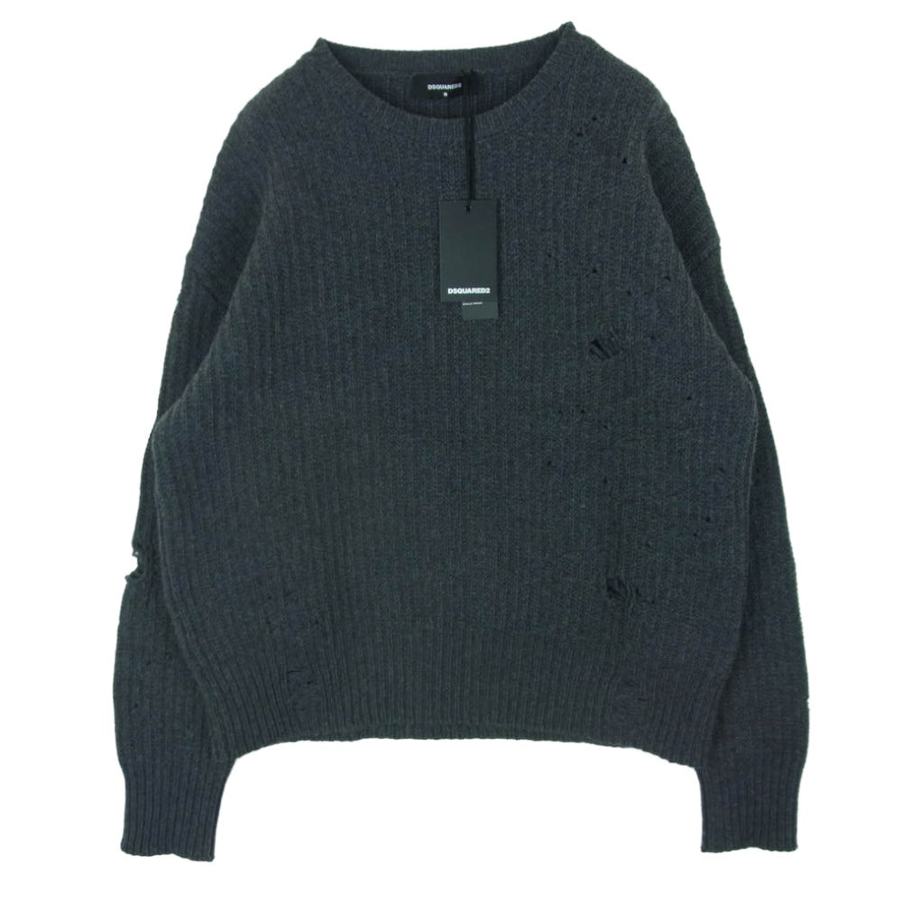 DSQUARED2 ディースクエアード S74HA1173 ウール クラッシュ ダメージ加工 ニット イタリア製 グレー系 M【美品】【中古】