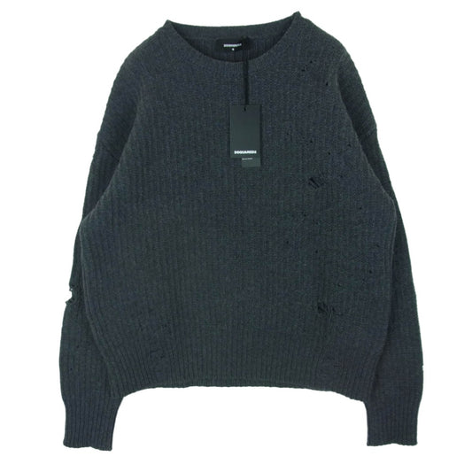 DSQUARED2 ディースクエアード S74HA1173 ウール クラッシュ ダメージ加工 ニット イタリア製 グレー系 M【美品】【中古】