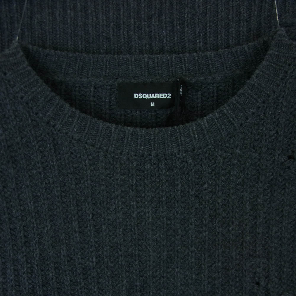 DSQUARED2 ディースクエアード S74HA1173 ウール クラッシュ ダメージ加工 ニット イタリア製 グレー系 M【美品】【中古】