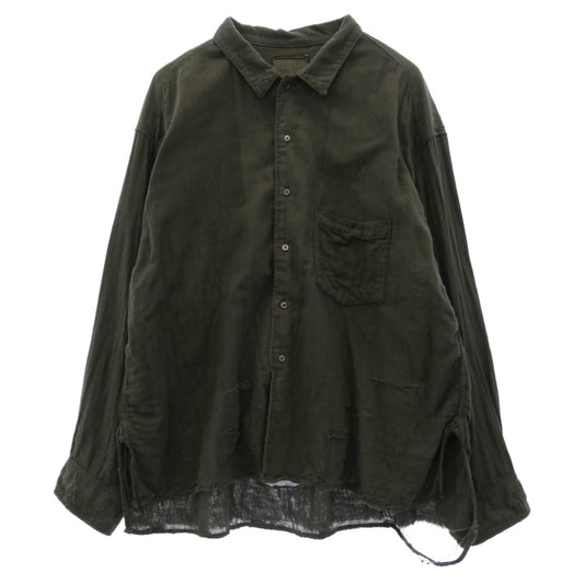 ANCELLM アンセルム anc-sh28-b DOUBLEGAUZE CRASH LS SHIRT ダブルガーゼ クラッシュ加工 長袖 シャツ カーキ系 1【中古】