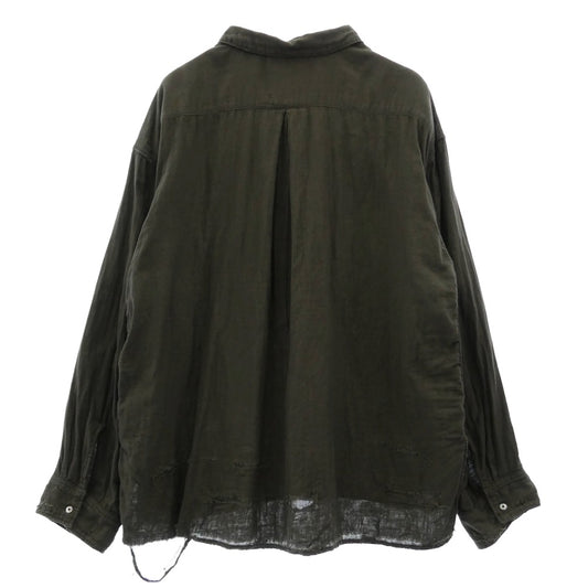 ANCELLM アンセルム anc-sh28-b DOUBLEGAUZE CRASH LS SHIRT ダブルガーゼ クラッシュ加工 長袖 シャツ カーキ系 1【中古】