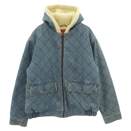 Supreme シュプリーム 18AW denim pilot jacket デニム パイロット 裏ボア キルティング フーデッド ジャケット ライトブルー系 ホワイト系 XL【中古】
