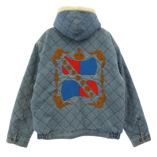 Supreme シュプリーム 18AW denim pilot jacket デニム パイロット 裏ボア キルティング フーデッド ジャケット ライトブルー系 ホワイト系 XL【中古】