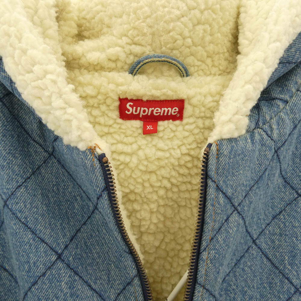 Supreme シュプリーム 18AW denim pilot jacket デニム パイロット 裏ボア キルティング フーデッド ジャケット ライトブルー系 ホワイト系 XL【中古】