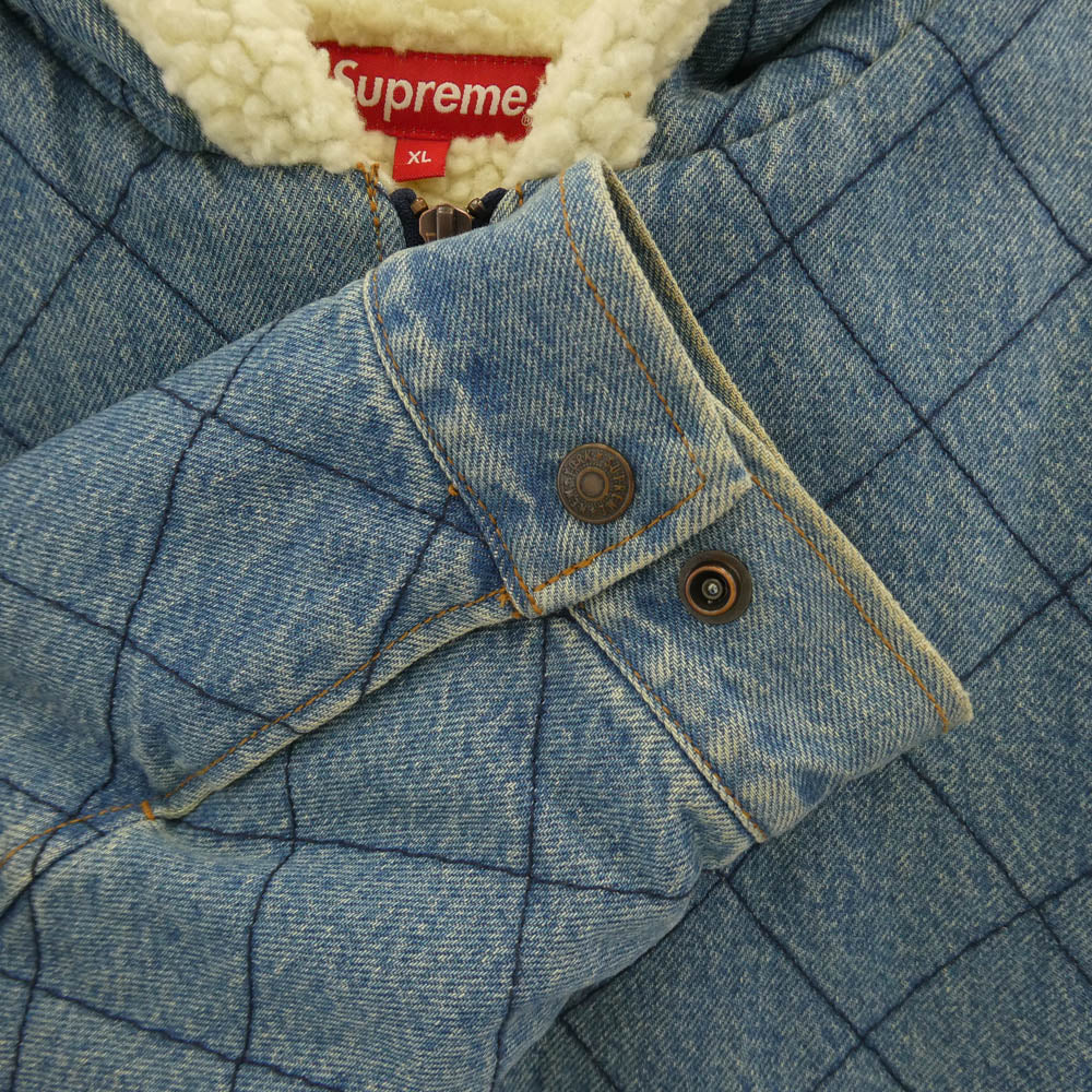 Supreme シュプリーム 18AW denim pilot jacket デニム パイロット 裏ボア キルティング フーデッド ジャケット ライトブルー系 ホワイト系 XL【中古】