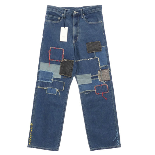 KUON クオン 116PT016000 Sashiko Mended Denim Trousers 刺し子 パッチワーク ステッチデザイン デニムパンツ ジーンズ インディゴブルー系 M【極上美品】【中古】