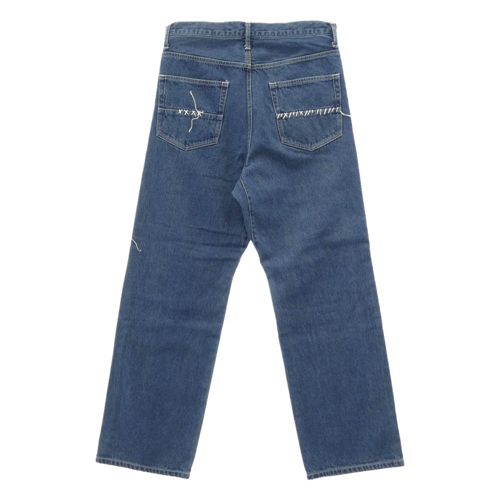 KUON クオン 116PT016000 Sashiko Mended Denim Trousers 刺し子 パッチワーク ステッチデザイン デニムパンツ ジーンズ インディゴブルー系 M【極上美品】【中古】