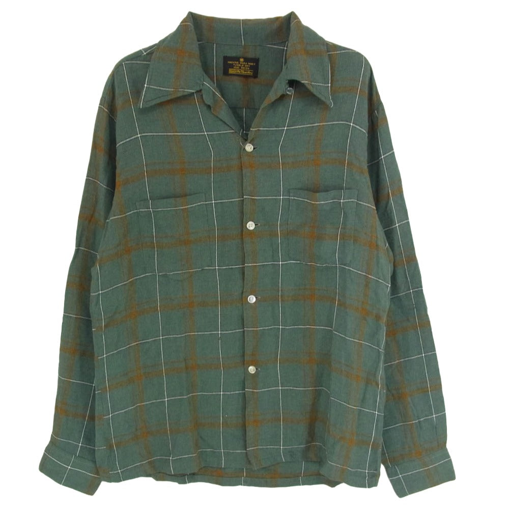 シアーズ 60s～70s The Men's Store ヴィンテージ レーヨン100％ チェック オープンカラー 長袖 シャツ グリーン系 M【中古】
