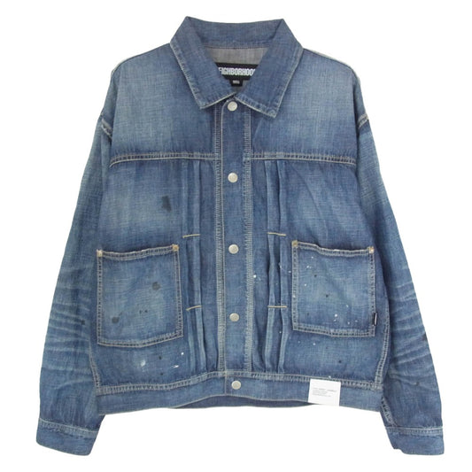 NEIGHBORHOOD ネイバーフッド 24SS 241SPNH-JKM04 WASHED LIGHTWEIGHT DENIM JACKET USED加工 ボタンダウン ウォッシュド ライトウェイト デニム ジャケット インディゴブルー系 M【極上美品】【中古】