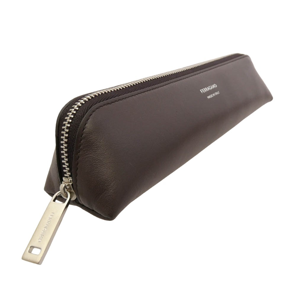 Salvatore Ferragamo サルヴァトーレフェラガモ ノベルティ オールレザー ペンケース ブラウン系【美品】【中古】
