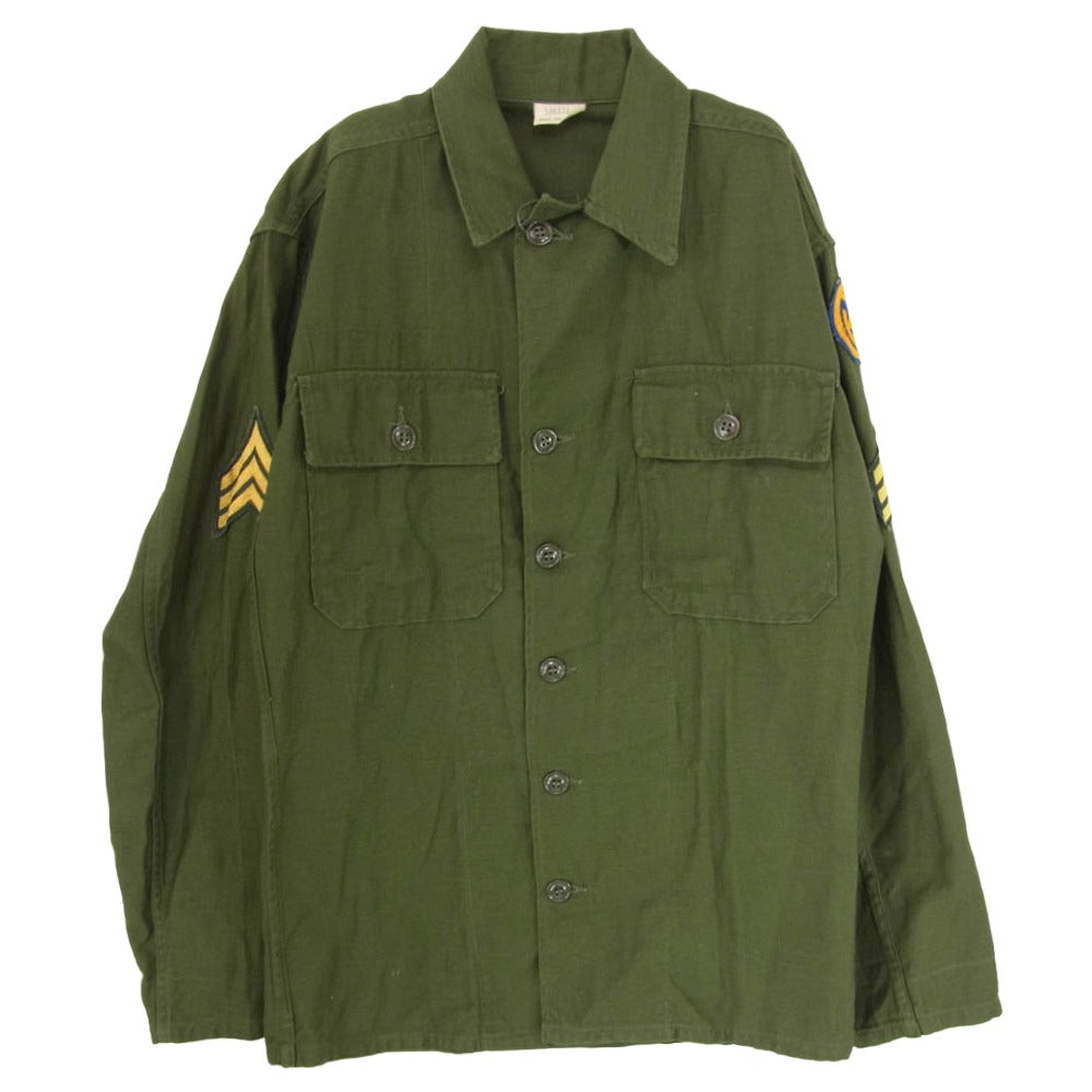 ヴィンテージ 8405-266-8063 US ARMY ユーエスアーミー 60s ワッペン付き ユーティリティ シャツ ジャケット カーキ系 S【中古】