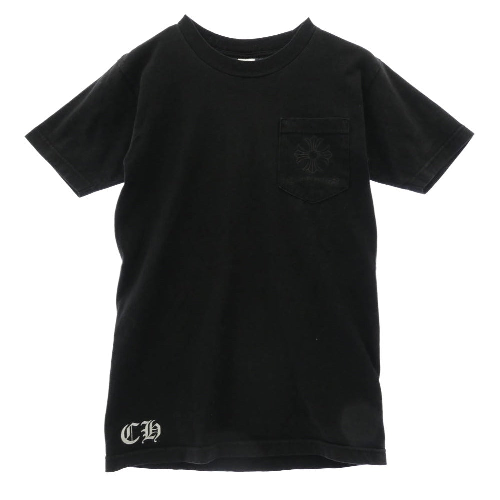 CHROME HEARTS クロムハーツ（原本無） Scroll Logo Label Circle CH Plus Tee スクロール ロゴ ラベル サークル CHプラス ポケット付き 半袖 Tシャツ ブラック系 S【中古】