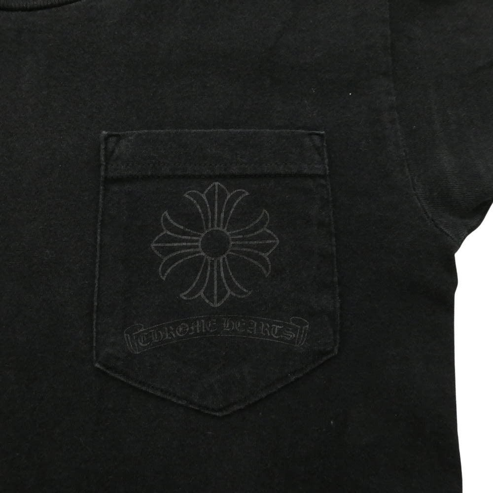 CHROME HEARTS クロムハーツ（原本無） Scroll Logo Label Circle CH Plus Tee スクロール ロゴ ラベル サークル CHプラス ポケット付き 半袖 Tシャツ ブラック系 S【中古】