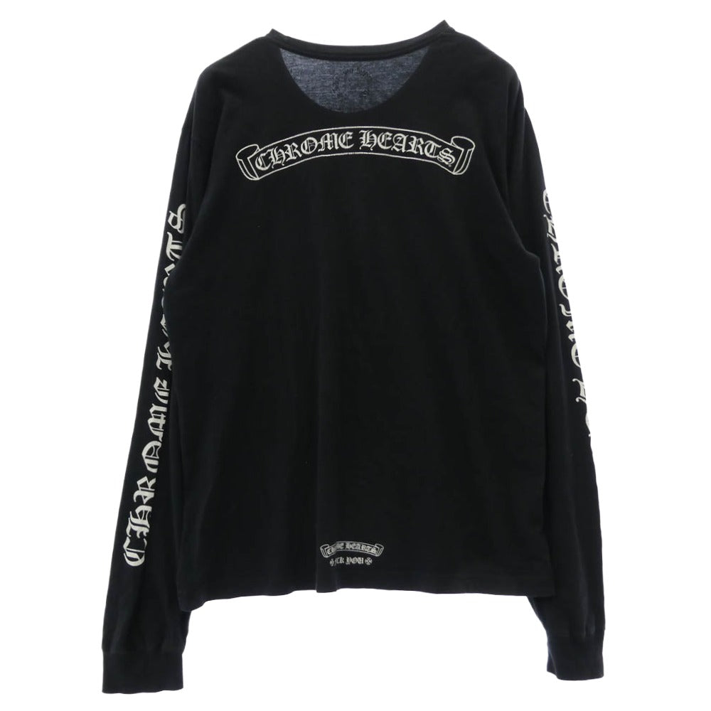CHROME HEARTS クロムハーツ（原本無） SCROLL LABEL FUCKYOU L/S スクロールラベル ファックユー アームプリント 袖プリント 長袖 Tシャツ カットソー ブラック系 L【中古】