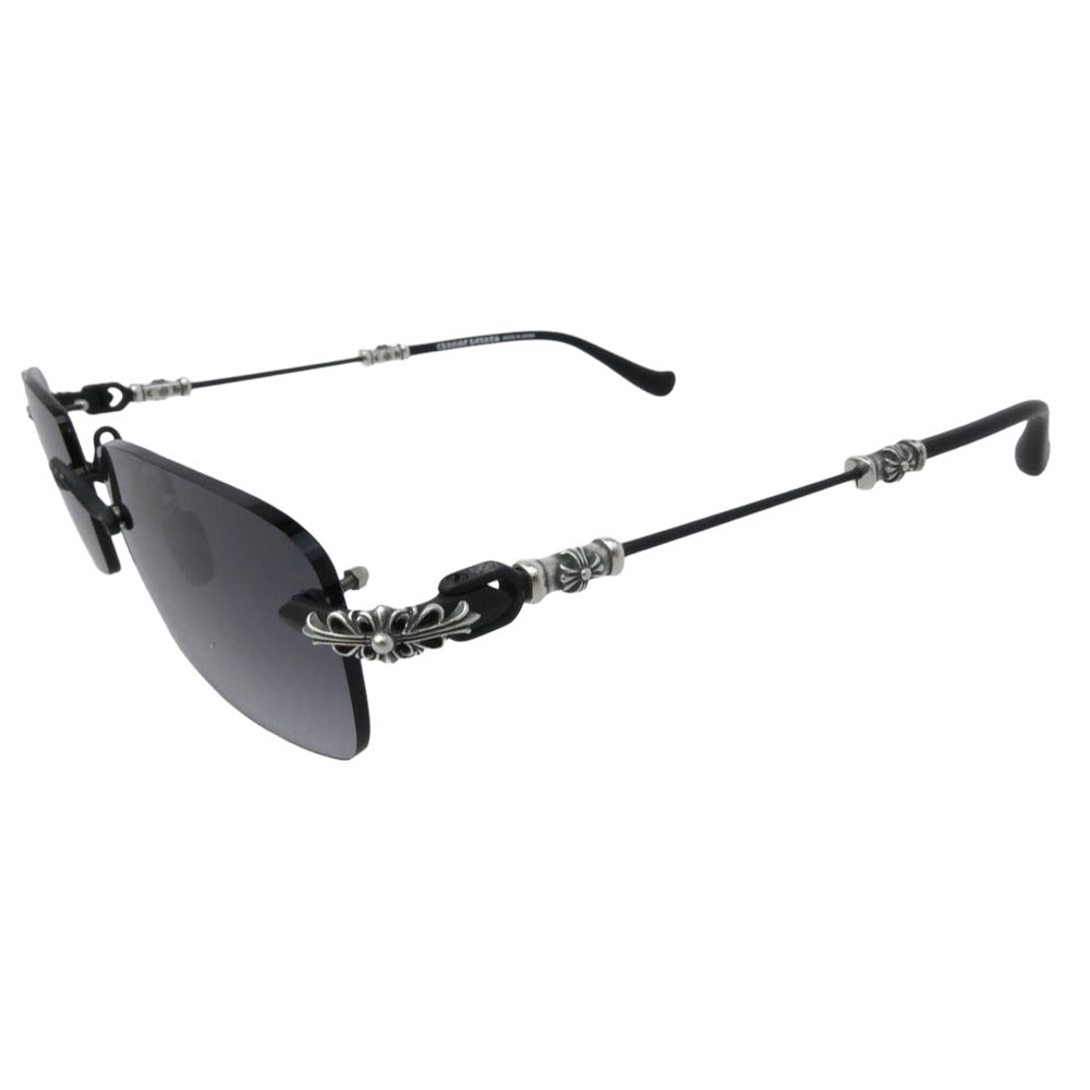 CHROME HEARTS クロムハーツ（原本無） PILLS III サイドフローラルクロス CHプラス グラデーションレンズ リムレス サングラス ブラック系 55□20-144【美品】【中古】