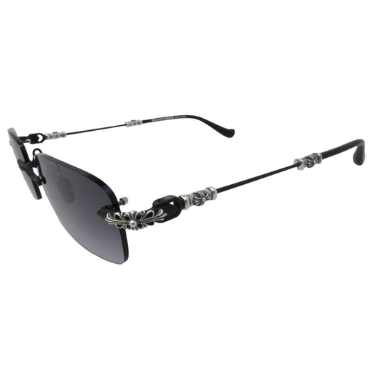 CHROME HEARTS クロムハーツ（原本無） PILLS III サイドフローラルクロス CHプラス グラデーションレンズ リムレス サングラス ブラック系 55□20-144【美品】【中古】