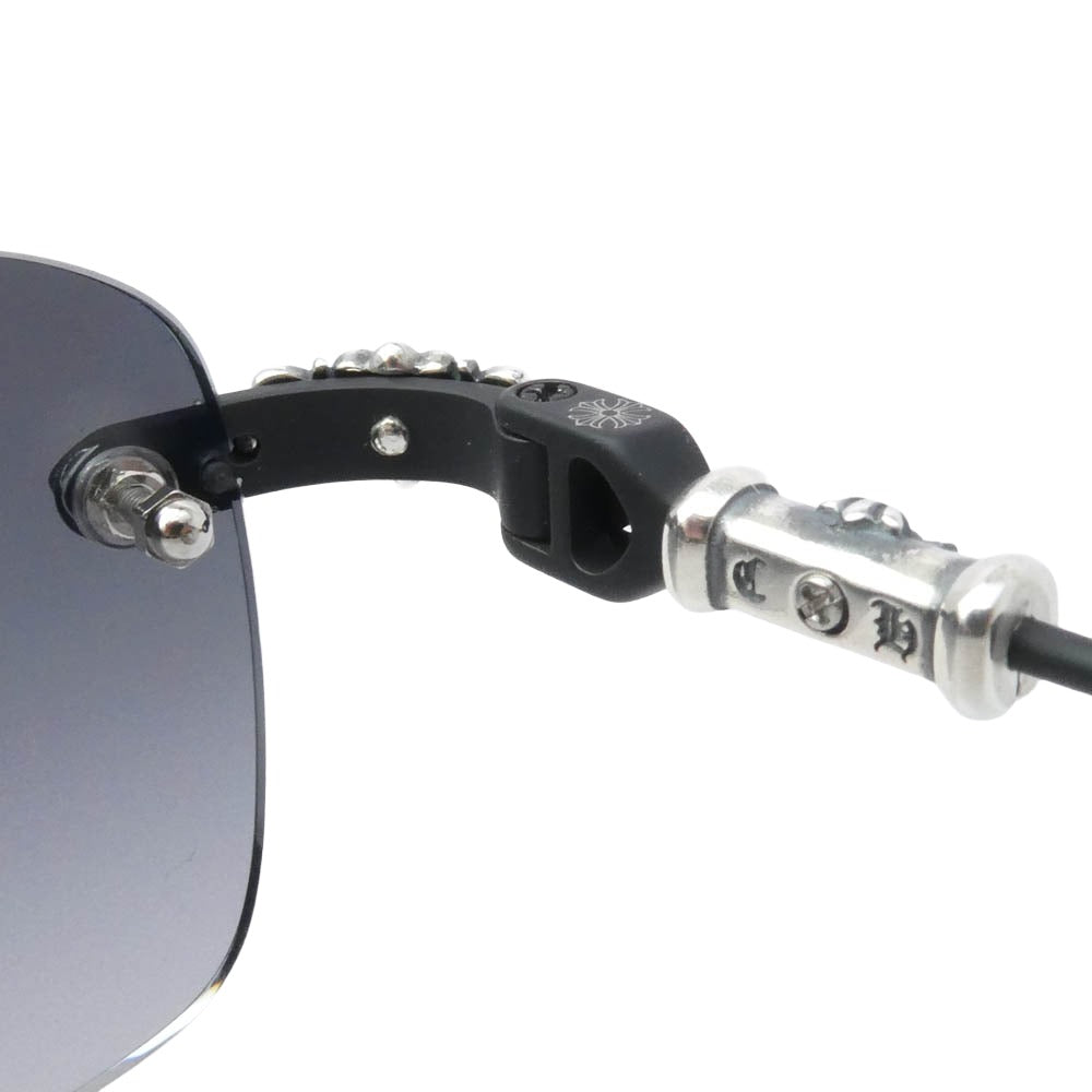 CHROME HEARTS クロムハーツ（原本無） PILLS III サイドフローラルクロス CHプラス グラデーションレンズ リムレス サングラス ブラック系 55□20-144【美品】【中古】