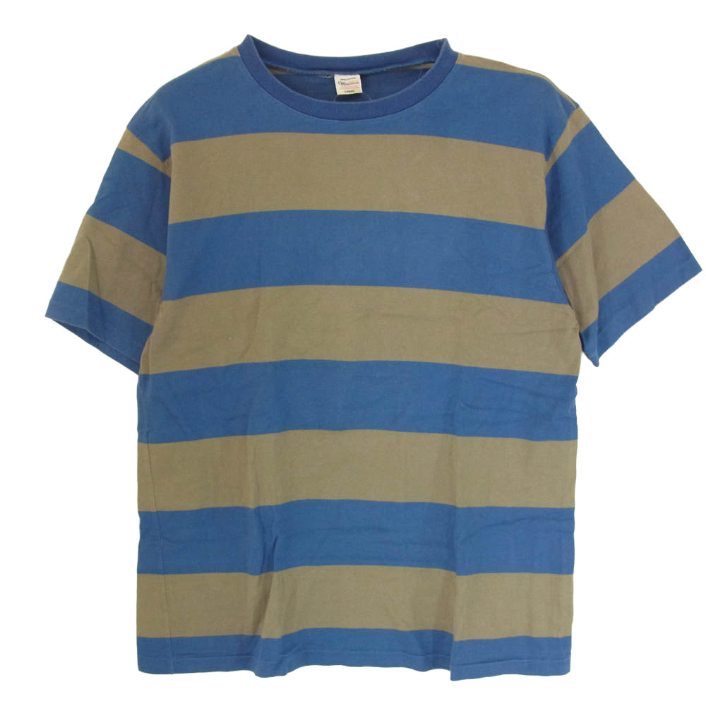 WAREHOUSE ウエアハウス BORDER ボーダー Tシャツ 丸首 クルーネック 半袖 カットソー グレー ブルー系 L【中古】