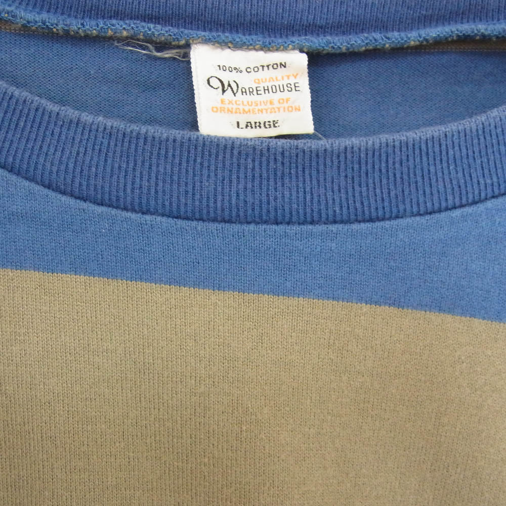 WAREHOUSE ウエアハウス BORDER ボーダー Tシャツ 丸首 クルーネック 半袖 カットソー グレー ブルー系 L【中古】