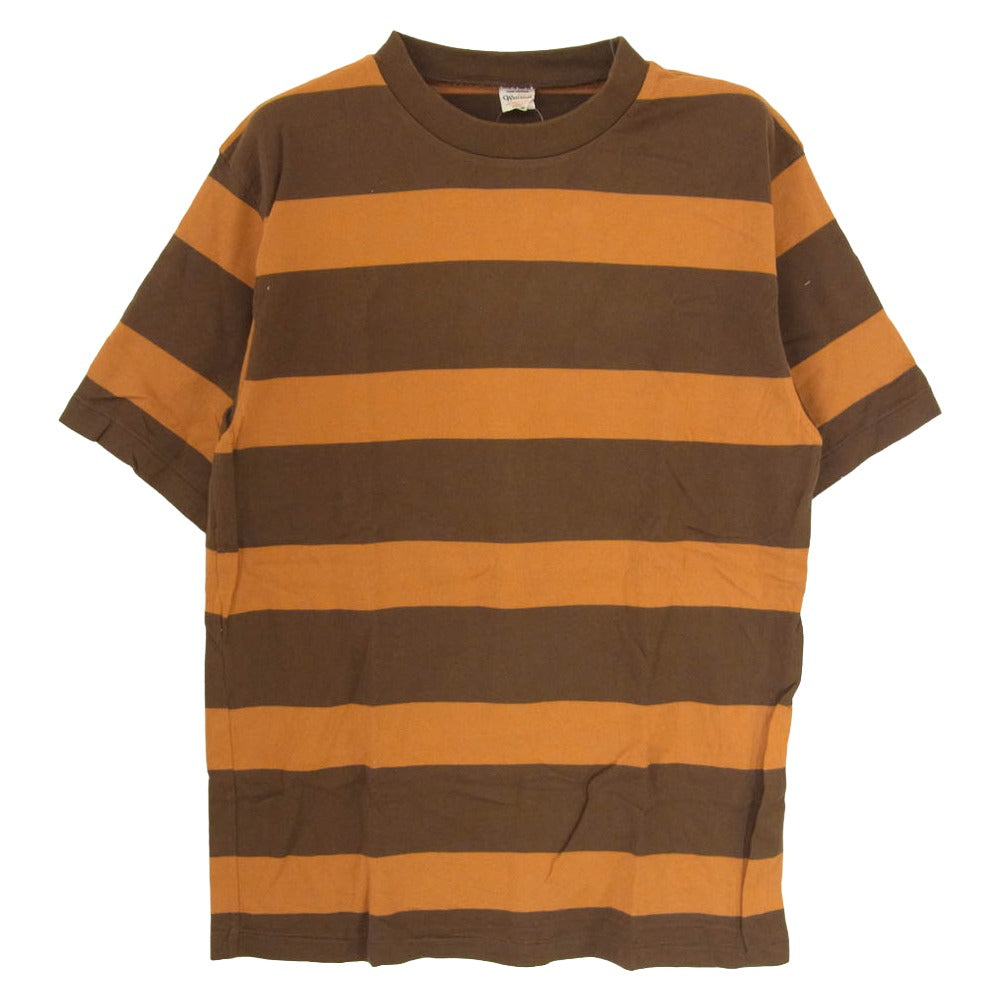 WAREHOUSE ウエアハウス BORDER ボーダー Tシャツ 半袖 カットソー オレンジ ブラウン系 L【中古】