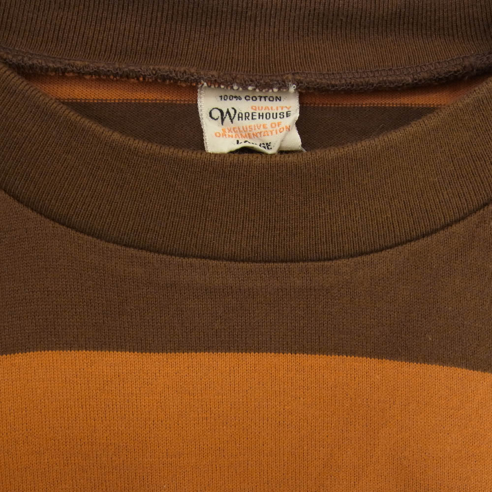 WAREHOUSE ウエアハウス BORDER ボーダー Tシャツ 半袖 カットソー オレンジ ブラウン系 L【中古】