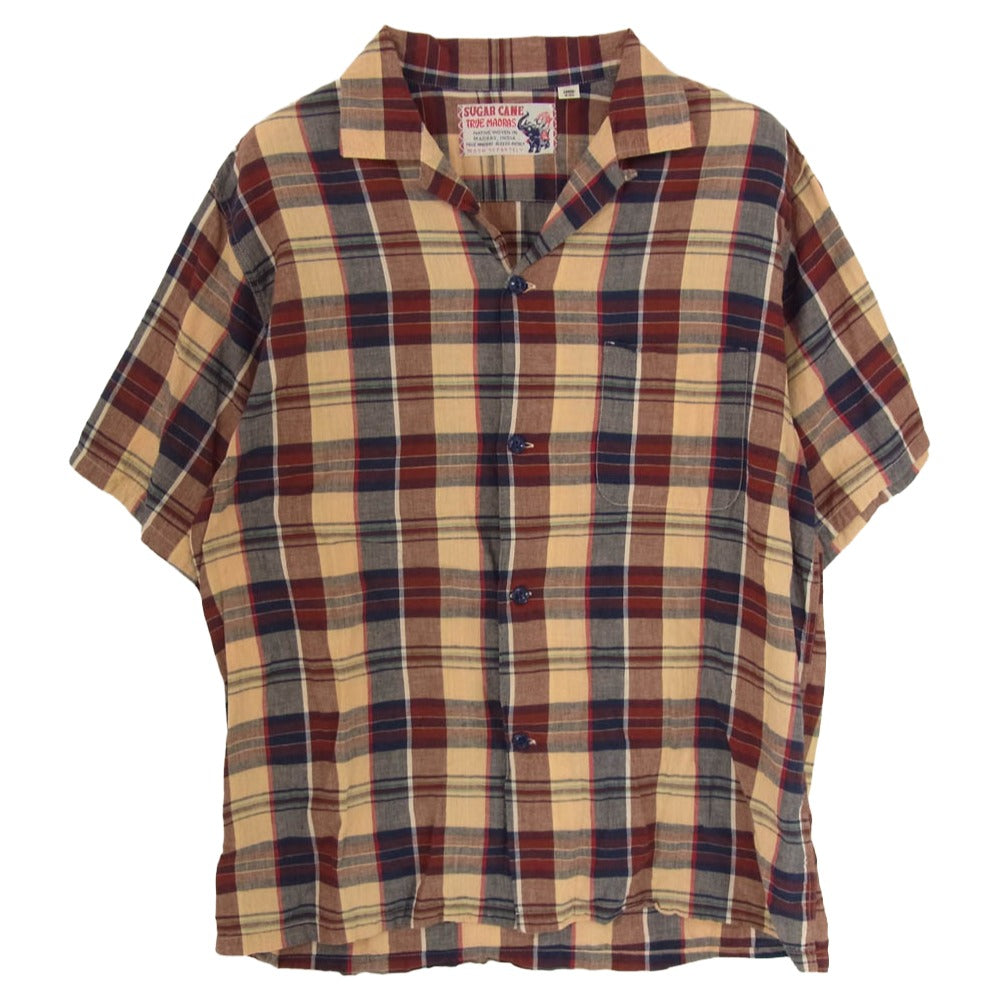 SUGAR CANE シュガーケーン SC38923 MADRAS CHECK OPEN SHIRT マドラス チェック ボタンダウン 半袖 オープン シャツ ブラウン系 L【中古】