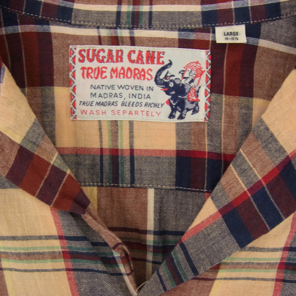 SUGAR CANE シュガーケーン SC38923 MADRAS CHECK OPEN SHIRT マドラス チェック ボタンダウン 半袖 オープン シャツ ブラウン系 L【中古】