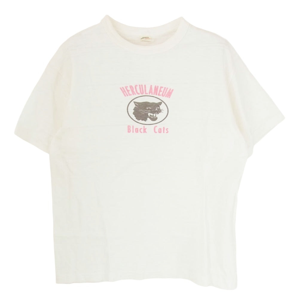WAREHOUSE ウエアハウス 4601 Black Cats ブラック キャッツ Tシャツ 半袖 カットソー オフホワイト系 L【中古】