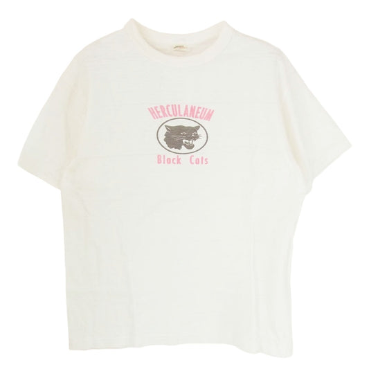 WAREHOUSE ウエアハウス 4601 Black Cats ブラック キャッツ Tシャツ 半袖 カットソー オフホワイト系 L【中古】