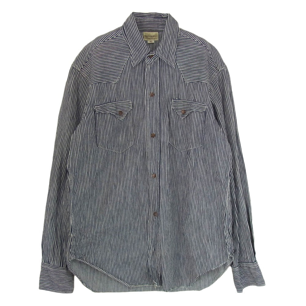 WAREHOUSE ウエアハウス 3038 HICKORY STRIPE WESTERN SHIRTS ヒッコリー ストライプ ウエスタン 長袖 シャツ インディゴブルー系 40【中古】