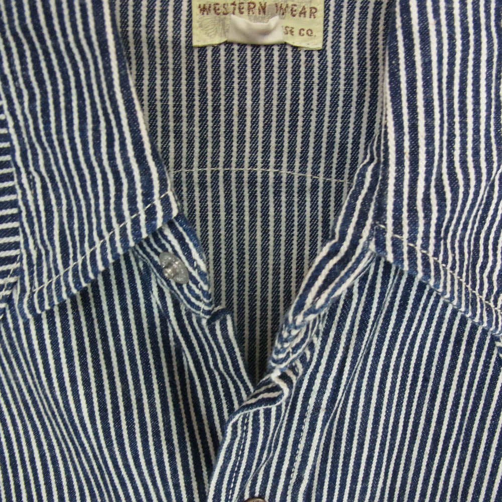 WAREHOUSE ウエアハウス 3038 HICKORY STRIPE WESTERN SHIRTS ヒッコリー ストライプ ウエスタン 長袖 シャツ インディゴブルー系 40【中古】