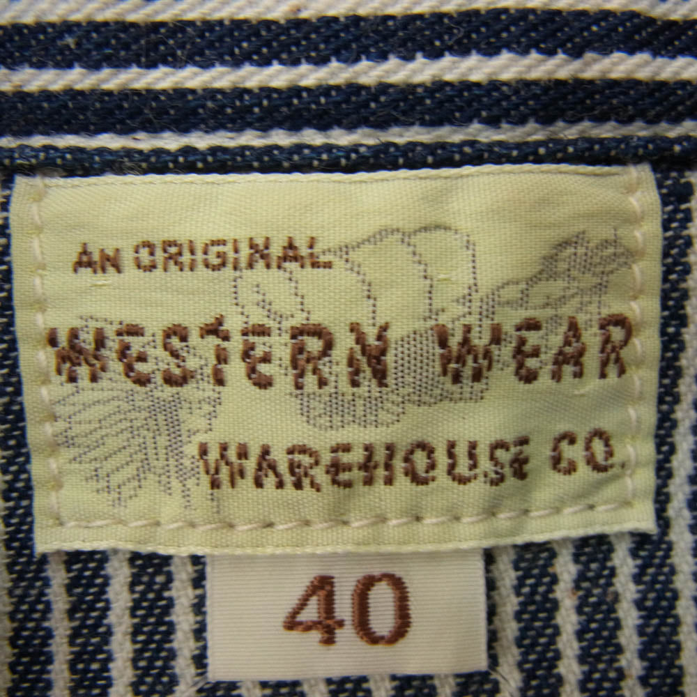 WAREHOUSE ウエアハウス 3038 HICKORY STRIPE WESTERN SHIRTS ヒッコリー ストライプ ウエスタン 長袖 シャツ インディゴブルー系 40【中古】