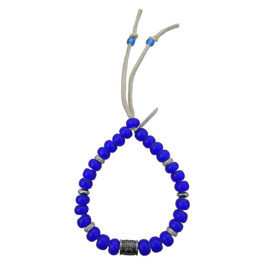 カミヤ G16AC215-0 Glass Beaded Bracelet レザー ビーズ ブレスレット ブルー系 シルバー系【極上美品】【中古】