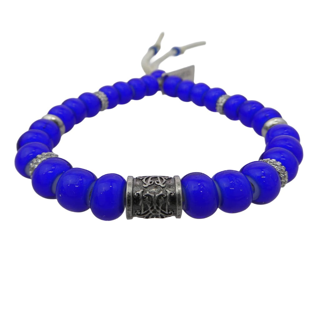 カミヤ G16AC215-0 Glass Beaded Bracelet レザー ビーズ ブレスレット ブルー系 シルバー系【極上美品】【中古】