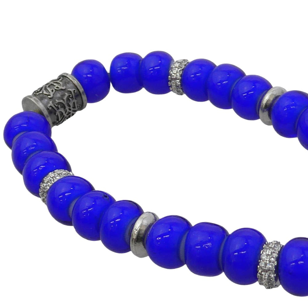 カミヤ G16AC215-0 Glass Beaded Bracelet レザー ビーズ ブレスレット ブルー系 シルバー系【極上美品】【中古】