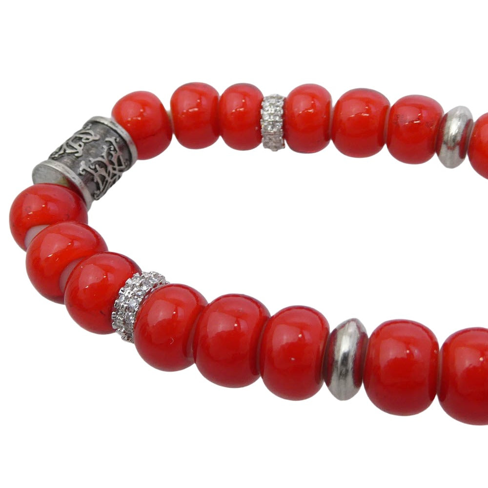 カミヤ G16AC215-0 Glass Beaded Bracelet レザー ビーズ ブレスレット レッド系 シルバー系【極上美品】【中古】