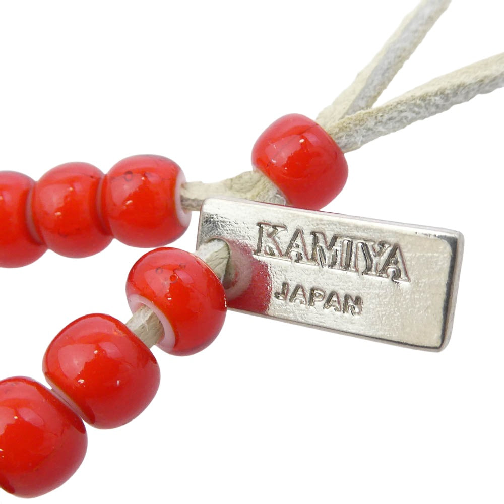 カミヤ G16AC215-0 Glass Beaded Bracelet レザー ビーズ ブレスレット レッド系 シルバー系【極上美品】【中古】