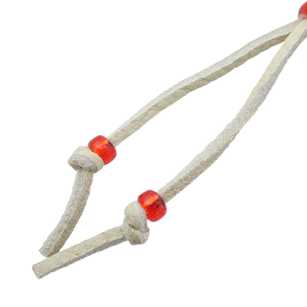 カミヤ G16AC215-0 Glass Beaded Bracelet レザー ビーズ ブレスレット レッド系 シルバー系【極上美品】【中古】