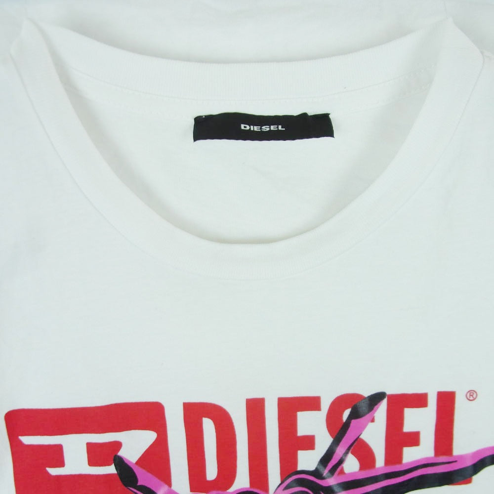 DIESEL ディーゼル T-SILY グラフィックプリント 半袖 Tシャツ コットン インド製 ホワイト系 XS【中古】