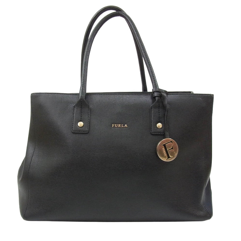 Furla フルラ G6451 リンダ レザー トートバッグ ハンドバッグ ブラック系【中古】