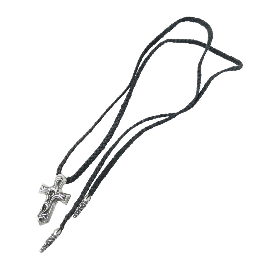 CHROME HEARTS クロムハーツ（原本無） VULCAN CROSS SM LB バルカンクロス スモール レザーブレード ネックレス ブラック系 シルバー系【中古】