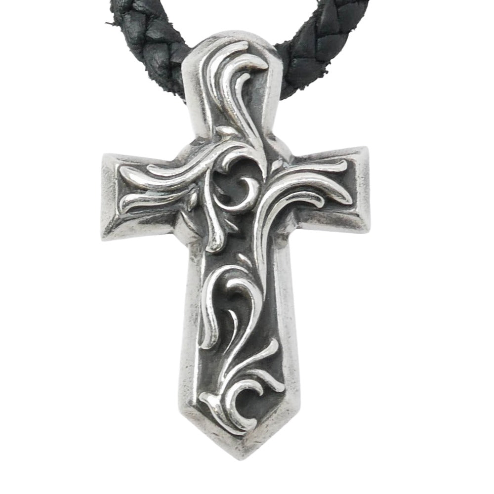 CHROME HEARTS クロムハーツ（原本無） VULCAN CROSS SM LB バルカンクロス スモール レザーブレード ネックレス ブラック系 シルバー系【中古】
