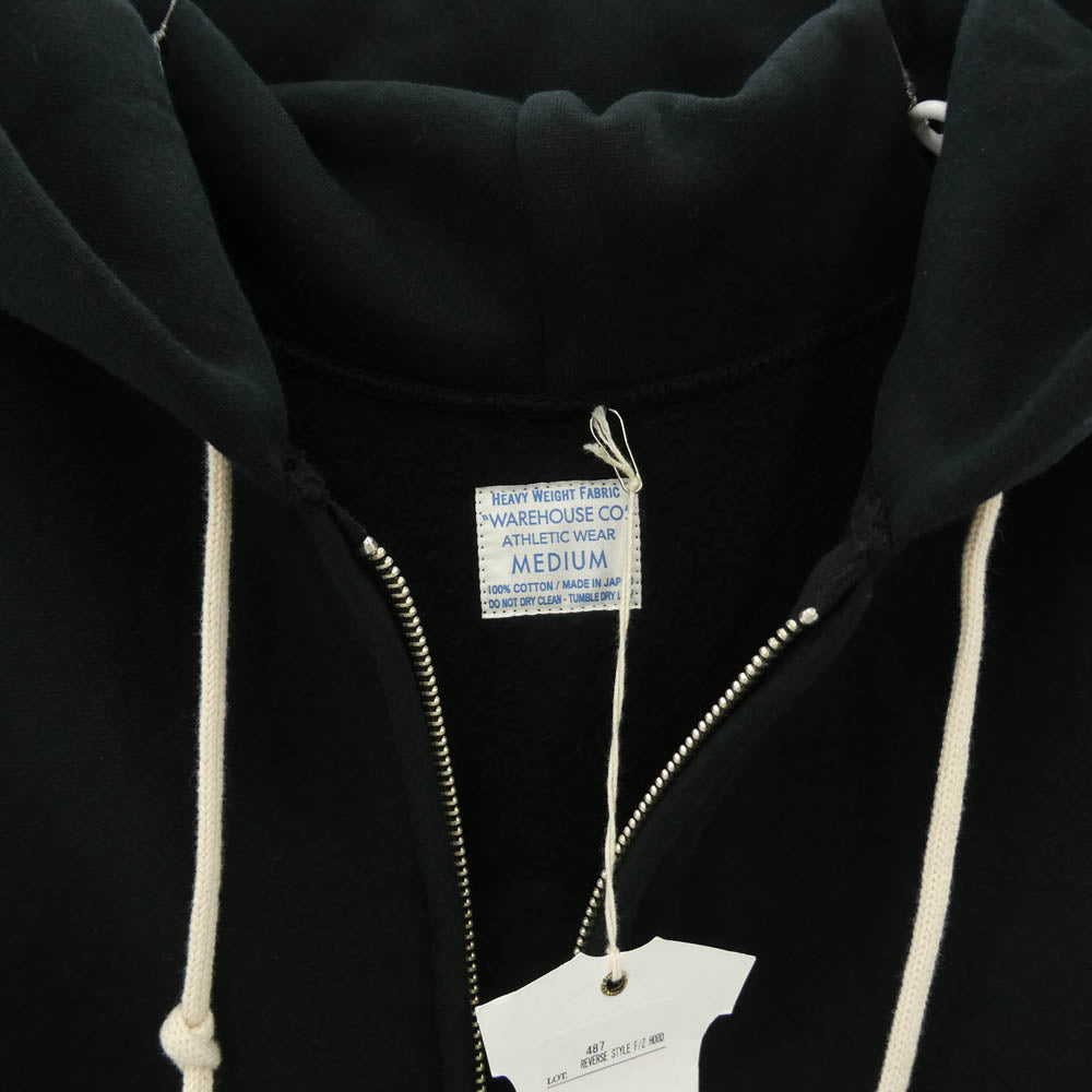WAREHOUSE ウエアハウス 487 REVERSE STYLE F/Z HOOD フルジップ フード ジップ パーカー ブラック系 M【中古】