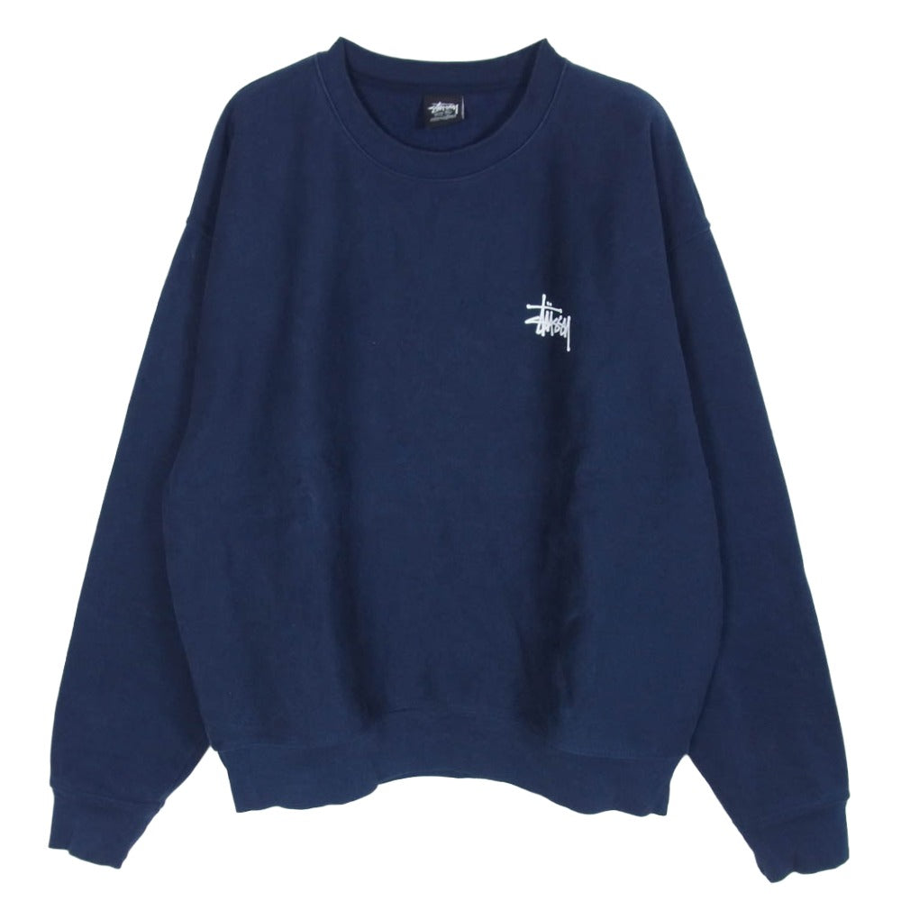 STUSSY ステューシー STOCK LOGO CREWNECK SWEAT ストック ロゴ 両面プリント クルーネック スウェット ネイビー系 XL【中古】