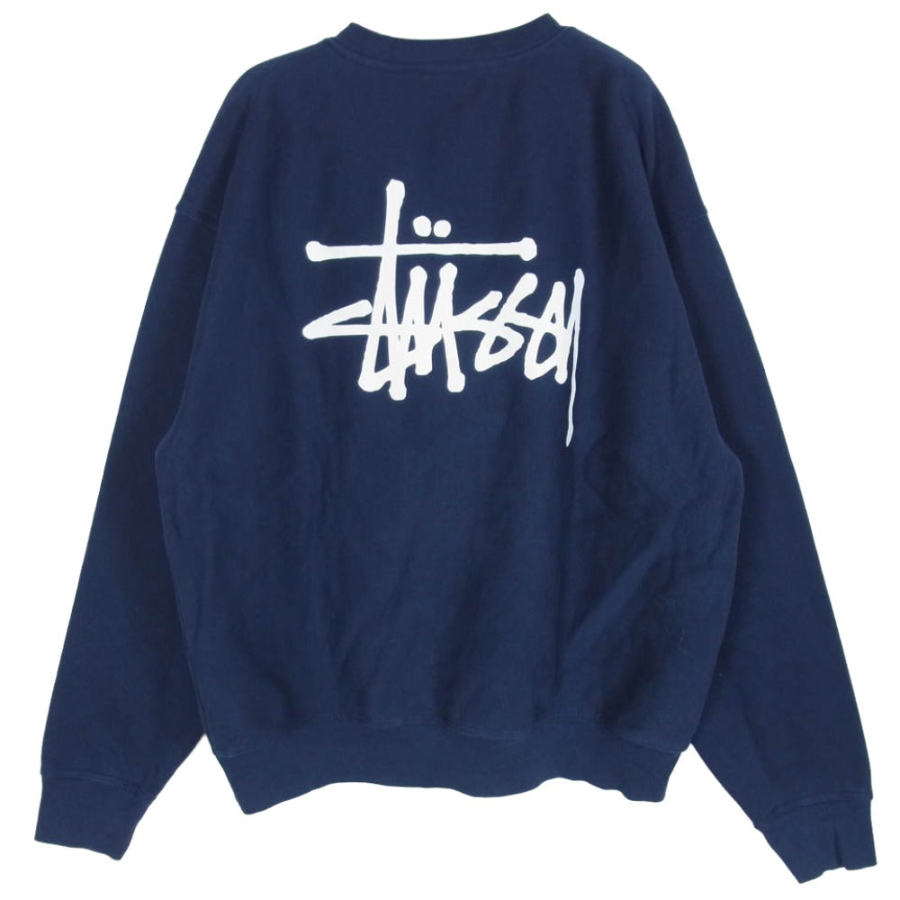 STUSSY ステューシー STOCK LOGO CREWNECK SWEAT ストック ロゴ 両面プリント クルーネック スウェット ネイビー系 XL【中古】